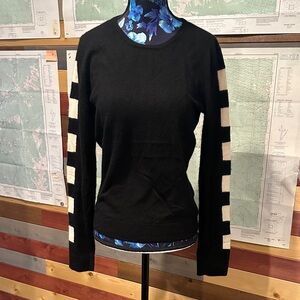 Black Sweater with Cream Block Stripe Sleeves